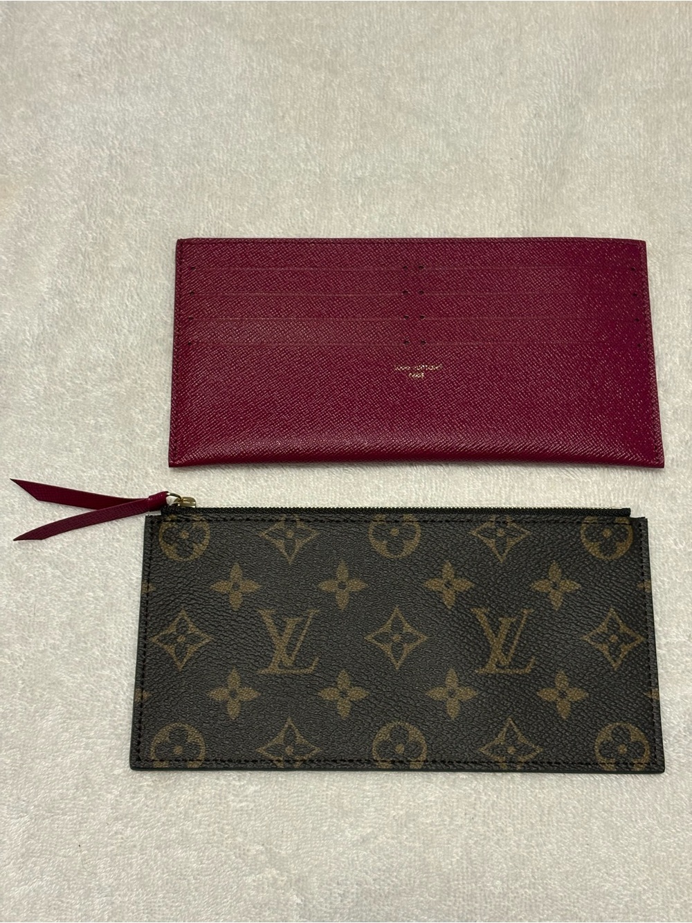 Louis Vuitton Burgundy Leather Card Holder & Monogram Zip Pouch